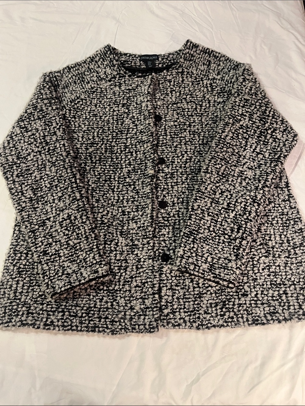 Classic Black & White Bouclé Jacket - Women Size Medium